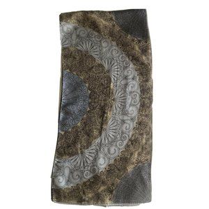 Gray Beige Floral Curvy Stripes Oblong Scarf Vtg